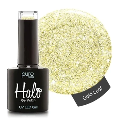 Image of Halo Gel Polish 8ml Gold Leaf. UV/LED Nail Polish, Long Lasting &amp; Easy To Apply. Soak Off Art Colours For Manicure Pedicure. Professional Home Use.