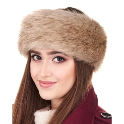 Image of Futrzane Classic Headband Faux Fur Headbands for Women Furry Band Winter Size M (Gold Classic)