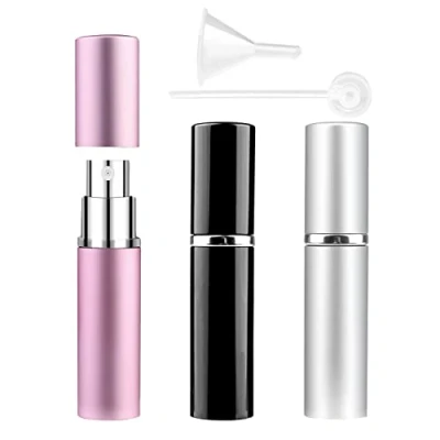 Image of Zingso Refillable Travel Perfume Atomiser Bottles, 3 Pcs 6ml Mini Portable Spray Bottles Aftershave Empty with Funnel (6ml (Pink+Silver+Black))