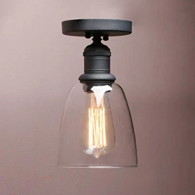 Image of Yosoan Lighting Loft Bar Ceiling Pendant Light Fitting for Kitchen Island Living Room Bedroom Dining Bathroom, Clear Glass Shade (Black)