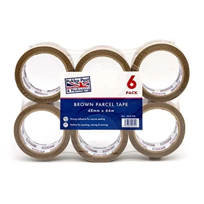 Image of Pukka Post, Strong Adhesive Parcel Tape for Secure Sealing Perfect Packing, Storing, and Moving Brown, 48mm x 66m 6 pack