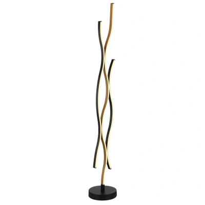 Image of Geronimo LED Integrated Floor Lamp Matt Black, Wood Effect 3x 3000K