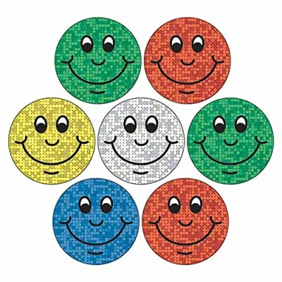 Image of 175 Holographic Sparkly Smiley Face Childrens Pupils School Teachers Reward Stickers 20mm Primary Teaching Services