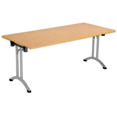 Image of Allegro Folding Table 1400x700 Silver Frame Beech top OUFT1470SVBE2