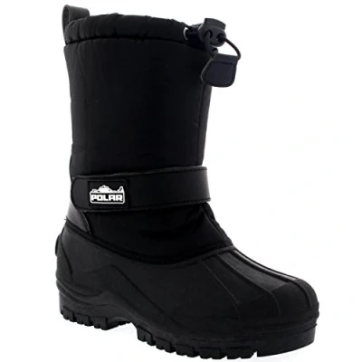 Image of Unisex Kids Pull On Drawstring Closure Nylon Winter Snow Rain Boots 6 BLK39 YC0154