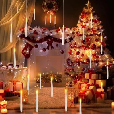 Image of KIKILIVE Floating Candles with Magic Wand Remote,19Pcs Hanging Candle Electric Candle, Flameless LED for Christmas, Wedding, Halloween, Birthday Party