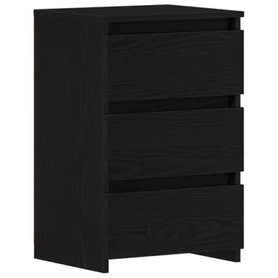 Image of vidaXL Bedside Cabinet Black Oak Engineered Wood Nightstand with Storage Drawers Rectangular Bedroom/Living Room Furniture 40x35x62.5cm Modern Design Easy Assembly
