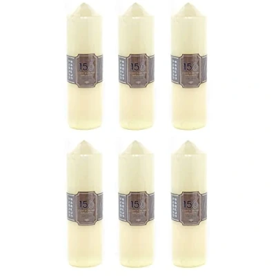 Image of Pack of 6 x 150 Hour Cream Church Pillar Candle 24cm 7cm Ivory Block Unscented Tall Votive Lantern