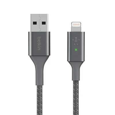 Image of Belkin Smart LED Charging Cable USB to Lightning 4ft/1.2m (See Your Status at a Glance) For iPhone, AirPods and iPad, MFi Certified Gray