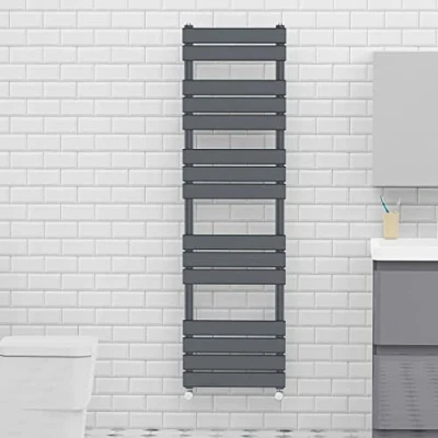 Image of Warmehaus Flat Panel Heated Towel Rail with 68mm Pipe Diameter Anthracite Grey Bathroom Ladder Radiator Warmer 1600 x 450mm