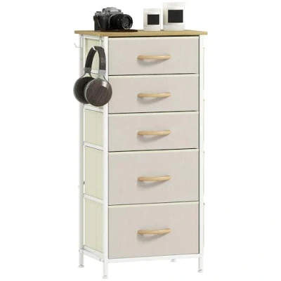 Image of Fabric Chest of Drawers, 5 Drawer Dresser for Bedroom, Beige Homcom