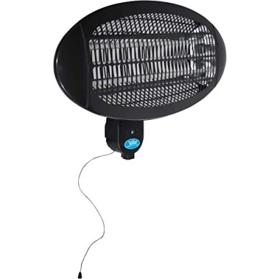 Image of Prem I Air 2 kW Wall Mounted Patio Heater with 3 Heat Settings in Black. Electric Outdoor Garden Heating