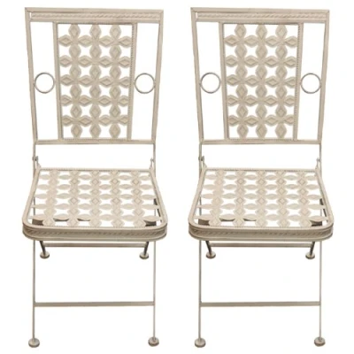 Image of Woodside 2 x Square Folding Metal Garden Patio Dining Chairs Outdoor Furniture
