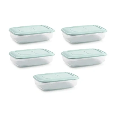 Image of Unishop Set of 5 Plastic Food Containers, BPA Lunch Boxes, Microwave, zer and Dishwasher Safe, Pastel Colours (Green, 3000 ml)