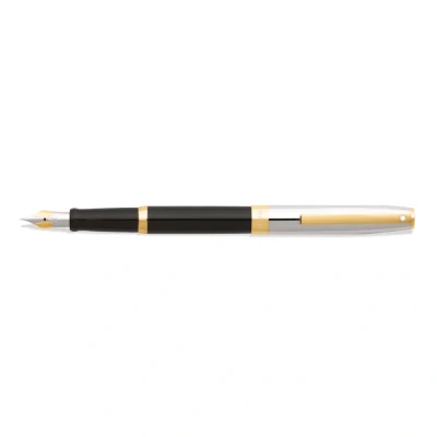 Image of Sheaffer Sagaris Medium Nib Gold Trim Chrome Cap Fountain Pen Black