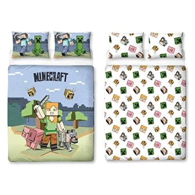 Image of Character World Minecraft Official Double Duvet Cover Set Adventure Gaming Design Reversible 2 Sided Bedding Including Matching Pillow Cases Brands Bed