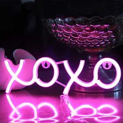 Image of DAKABUKA XOXO Pink LED neon Light sign Night Lights For Wall Decor Up Signs Birthday Gift Kids&#039; Bedroom Party Hotel Restaurant Bar (USB Battery Powered)