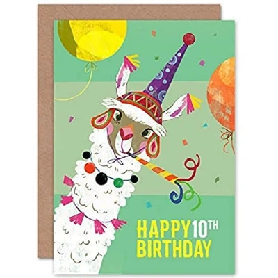 Image of Wee Blue Coo Llama Party Birthday 10th Greetings Card