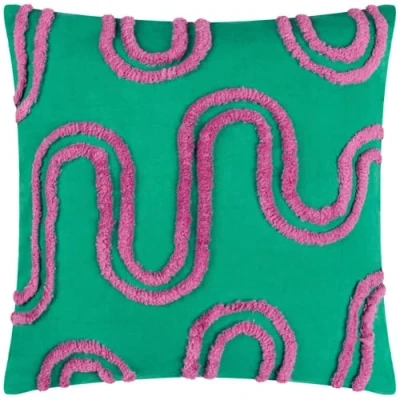 Image of Heya Home Archie Tufted Cushion Cover Turquoise Cotton Size 45 cm x
