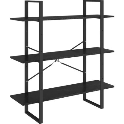 Image of vidaXL 3 Tier Book Cabinet Black 100x30x105 cm Solid Pine Wood