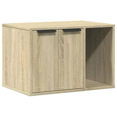 Image of vidaXL Cat Litter Box Enclosure House Engineered Wood, Sonoma Oak Side Table &amp; Storage Cabinet, 60 x 40 cm