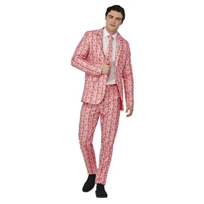 Image of Smiffys Pink Panther Stand Out Suit Jacket, Tie &amp; Trousers, Officially Licensed Fancy Dress, Adult Dress Up Costumes