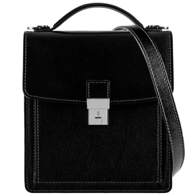 Image of Time Resistance Small Leather Briefcase for Men Crossbody Bag Italian Messenger Gift Box Included