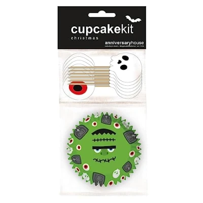 Image of Anniversary House 28 pcs Halloween Cake toppers, Cupcake Decoration Set, Premium Kit, cases for Cup Cake/Muffin Baking, Spooky Party Decorations, 16 and 12 J212
