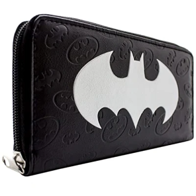 Image of Dark Knight Caped Crusader Embossed Bat Emblem Purse Clutch Coin Pocket &amp; Card Holder, Black