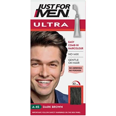 Image of Just For Men Ultra Dark Brown Ammonia Free Hair Colour Dye, No Mix Comb In Applicator to Away The Greys, &amp; Peroxide A45