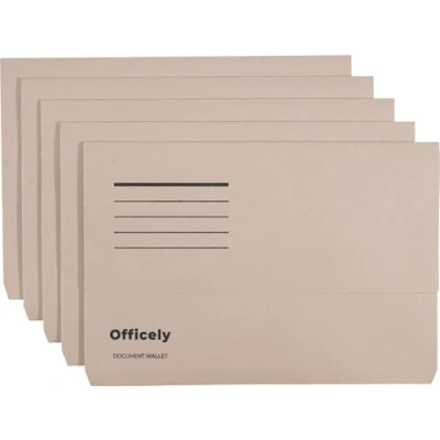 Image of Officely Foolscap Document Wallets 285gsm Buff (Pack of 5)