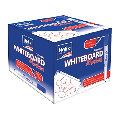 Image of Helix Bullet Tip Whiteboard Dry Wipe Marker Pens Assorted Colours (Pack of 48)