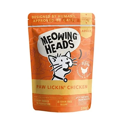 Image of Meowing Heads Wet Cat Food Paw Lickin&#039; Chicken 93% Natural Pouches with No Artificial Flavours, Grain Free Recipe (10 x 100 g)