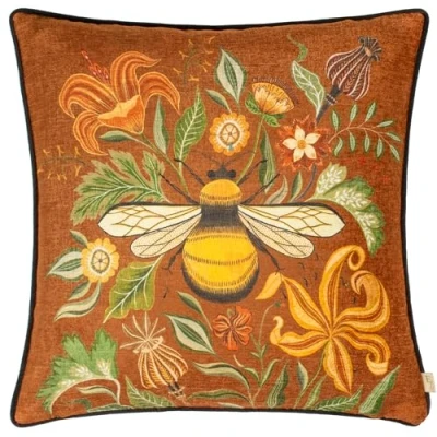 Image of Evans Lichfield Hawthorn Bee Chenille Piped Feather Filled Cushion
