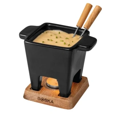 Image of Boska Fondue Set Nero Tapas Mini on Teawarmers 300 ml Volume for 175 gr Melted Cheese [inc. Forks] [Microwave and Dishwasher Safe]