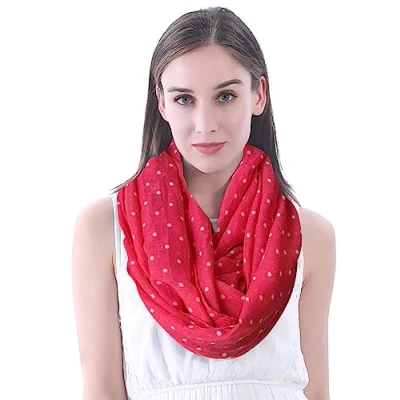 Image of Lina &amp; Lily Polka Dot Print Women&#039;s Infinity Scarf Snood Lightweight (Dark Pink)