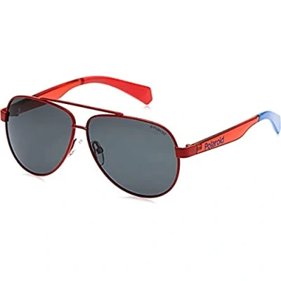 Image of Polaroid Childrens Unisex Kids Aviator Kidss Red Grey Polarized Sunglasses Metal One Size