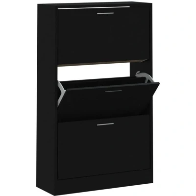 Image of vidaXL Shoe Cabinet Black 63x24x103 cm Engineered Wood