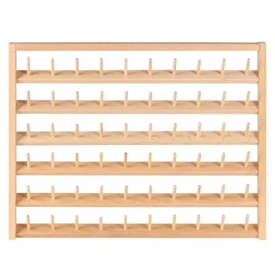 Image of Kurtzy 60 Spool Wall Mounted Wooden Thread Rack Holder Organiser Stand with Hanging Hooks Beech Wood Sewing for Embroidery, Quilting and Threads