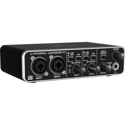 Image of Behringer U PHORIA UMC202HD Audiophile 2x2, 24 Bit/192 kHz USB Audio Interface with Midas Mic Preamplifiers, Compatible PC and Mac