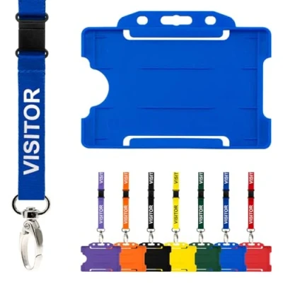 Image of CKB LTD Visitor Lanyard Badge Holder Double Pack ID Breakaway Safety Lanyards Neck Strap with Swivel Metal Clip Pull Quick Release Design (Blue)
