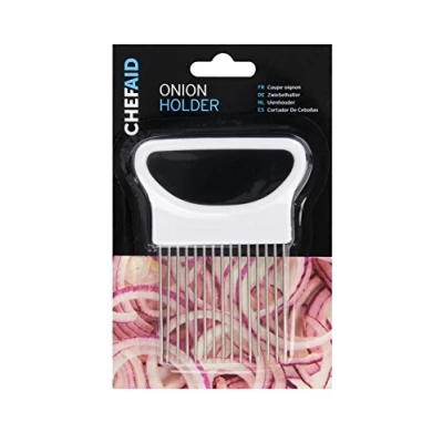 Image of Chef aid Onion Holder, Holding tool to Slicing and Dicing of Oinions other Vegetables, Can Be used as a Cutter Guide hold the in place, With Stainless Steel Prongs