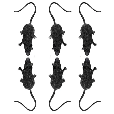 Image of AKH® Halloween Rubber Fake Rats Pack of 6 Creepy Rat Props for Party Decoration 11CM Black Plastic Mouse Toys Trick or Treat Favours Loot Bag Prank