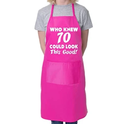 Image of 70th Birthday Who Knew 70 BBQ Cooking Funny Novelty Apron Pink
