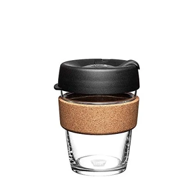 Image of KeepCup Brew Cork Reusable Coffee Cup Tempered Glass and Natural Cork, M 12oz/340ml Black
