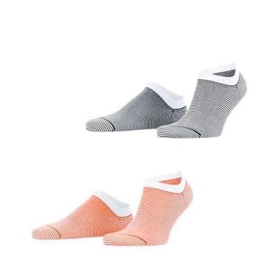 Image of ESPRIT Men&#039;s Fine Stripe 2 Pack M SN Cotton Low Cut Patterned Pairs Trainer Socks, Multicolor (Black Orange 0140), 8.5 11