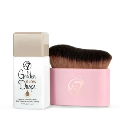 Image of W7 Golden Glow Drops &amp; Brush Duo 2 Piece Set Liquid Bronzing Face Body Applicator