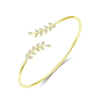 Image of Philip Jones Gold Plated Leaf Bangle Created with Zircondia® Crystals