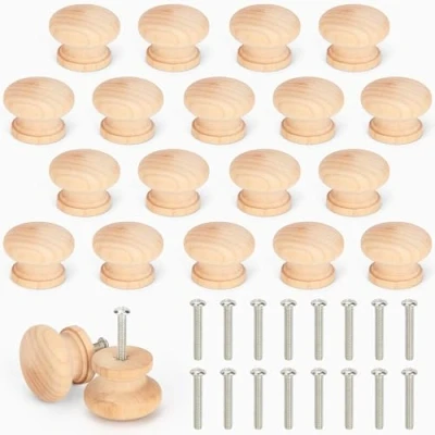 Image of BELLE VOUS Wooden Door Knobs (20 Pack) Natural Wood Drawer for Chest of Drawers Handles/Cabinet 3.4cm/1.34 Inches Handles Cupboards