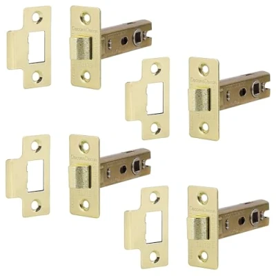 Image of Decoranddecor 3 Inch Tubular Mortice Latch for Internal Doors, Fire Rated (4 Pack, 57 76mm, Brass)